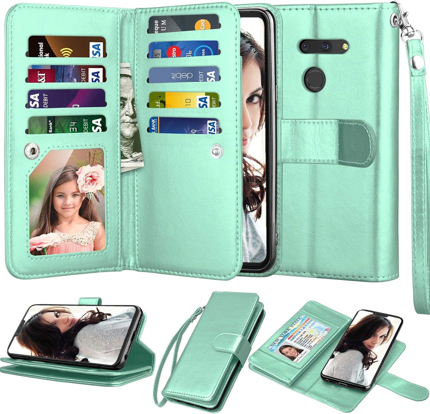 NJJEX Compatible with LG G8 Thinq Case/Lg G8/ LG G8 Thinq Wallet Case, [9 Card Slots] PU Leather ID Credit Holder Folio Flip Cover [Detachable][Kickstand] Magnetic Phone Case & Wrist Strap [Black]  NJJEX Mint  