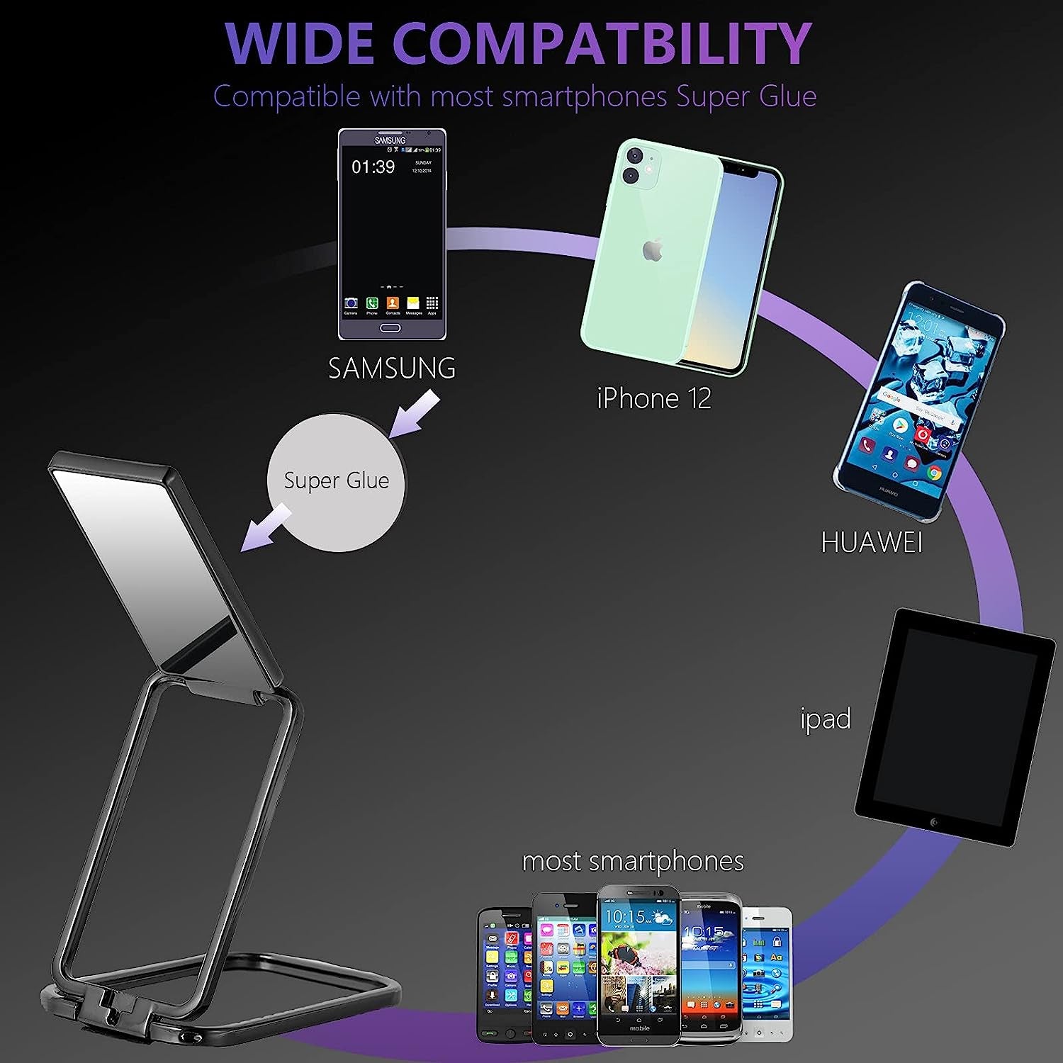 4 Pieces Phone Ring Holder Finger Kickstand 360° Rotation 180° Flip Foldable Retractable Magnetic Cellphone Back Grip for Car Phone Compatible with Most Smartphones Tablets (Silver, Iron Black)  Frienda   