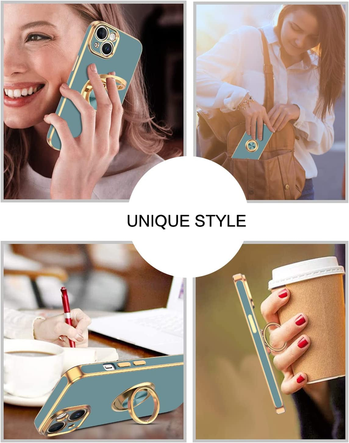 VENINGO Iphone 14 Case,Phone Cases for Iphone 14,Slim Fit Soft 360° Ring Holder Kickstand Magnetic Car Mount Supported Easy Clean Shockproof Protective Cover for Apple Iphone 14 6.1", Blue Grey/Golden  VENINGO   