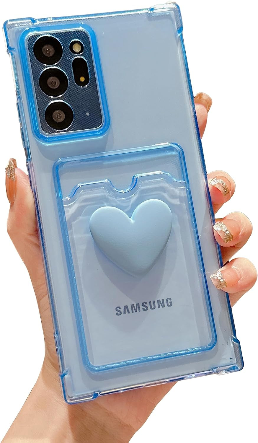 Tuokiou Compatible with Samsung Galaxy Note 20 Ultra Phone Case,Cute 3D Heart Design Phone Case Protection Soft Shockproof Card Holder Wallet Case for Galaxy Note 20 Ultra 6.9 Inch (Black)  Tuokiou Blue  