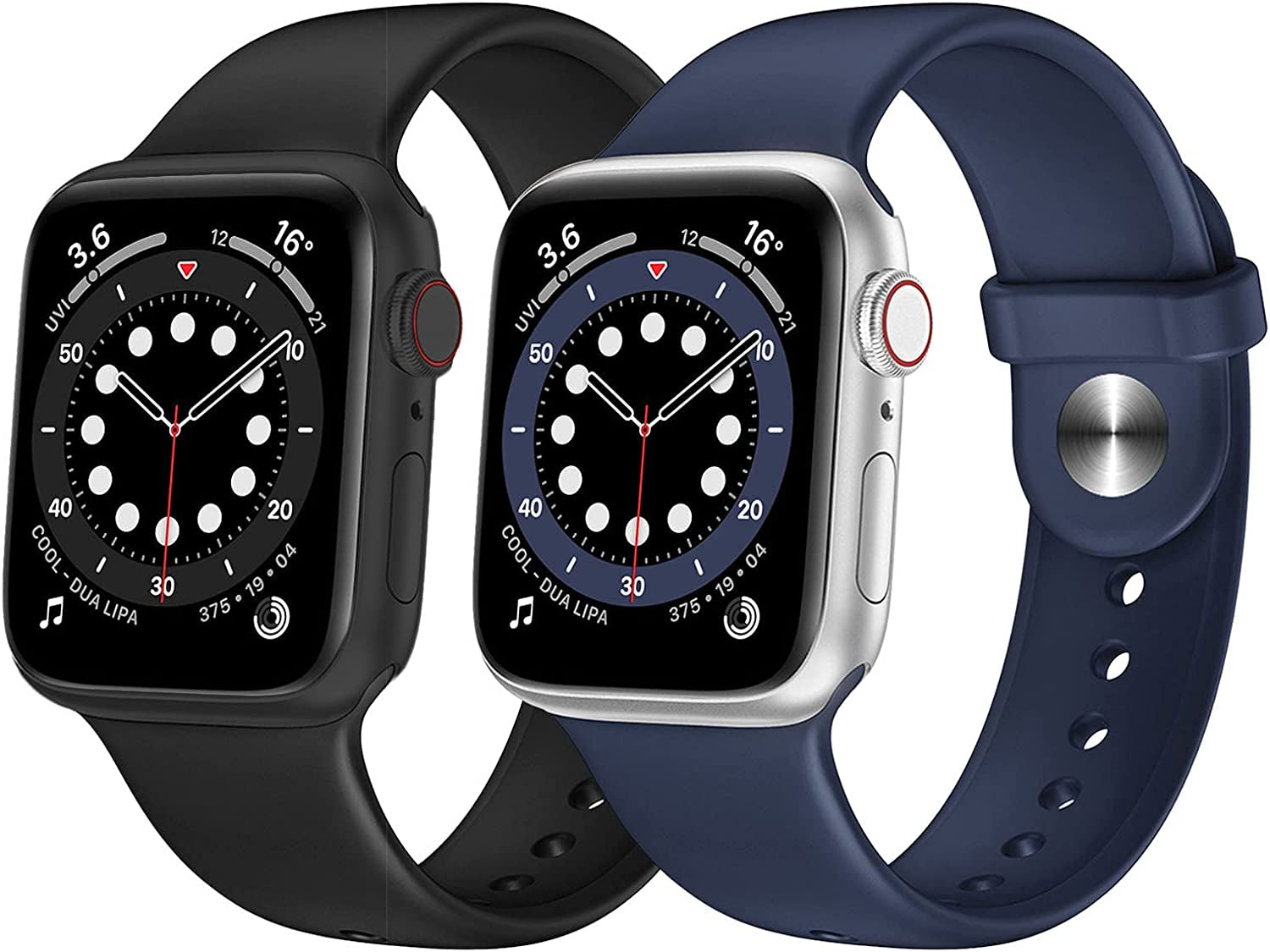 OUHENG 2 Pack Sport Band Compatible with Apple Watch Band 41Mm 40Mm 38Mm, Soft Silicone Band Strap for Iwatch Series 8/7/6/5/4/3/2/1/SE2/SE (Black/White, 41Mm 40Mm 38Mm)  OUHENG Black/Midnight Blue 41mm/40mm/38mm 