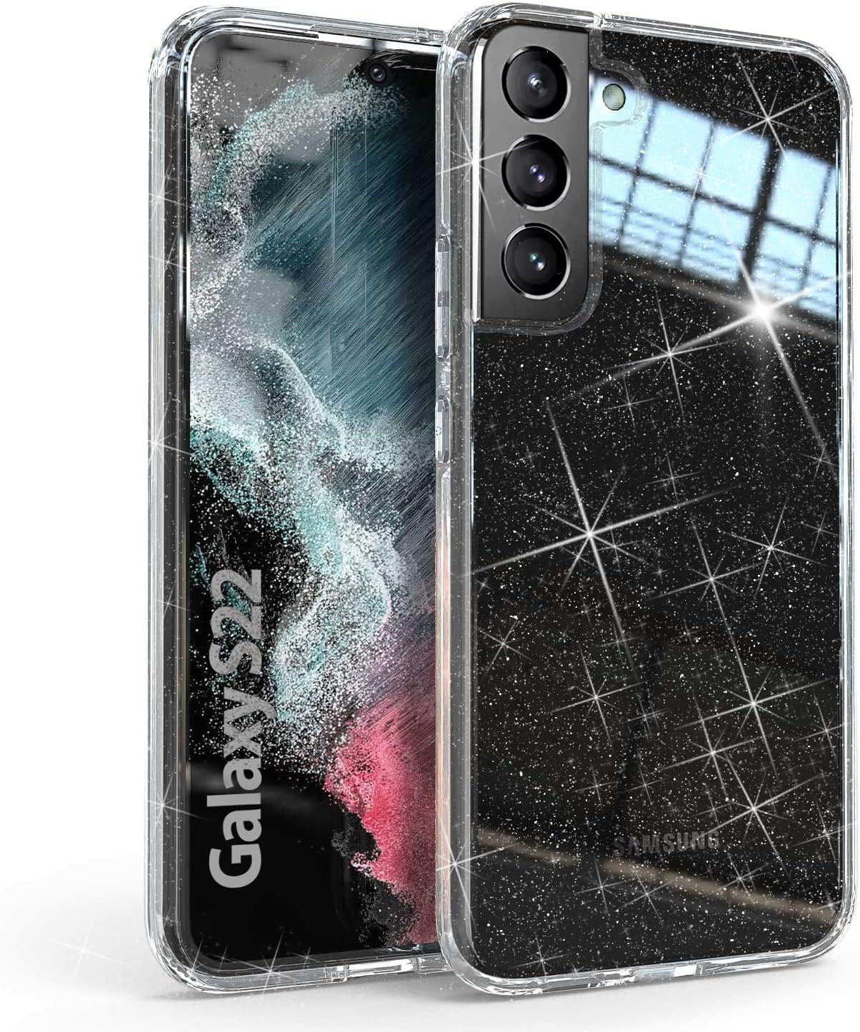 KIOMY Galaxy S22 5G Glitter Case for Girl Women Shockproof Bumper Protective Clear Cell Phone Back Cover with 4 Corners for Samsung Galaxy S22 5G Sparkle Shiny Slim Fit Flexible Luxury Sparkly  KIOMY Stardust For Galaxy S22 