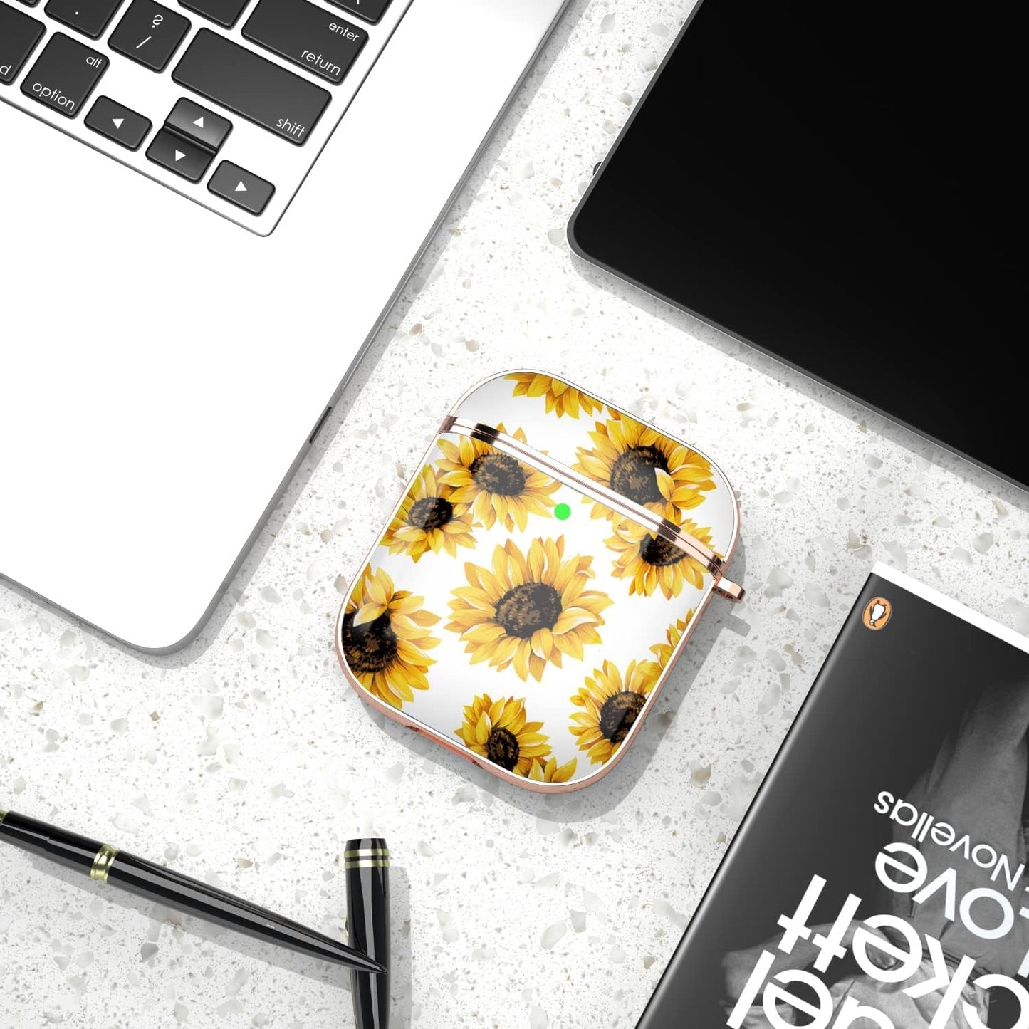 Maxjoy for Airpods Case Cover, Sunflower Flower Cute Air Pod 2 Case for Women Hard Protective Ipods Cover with Keychain for Airpod 2Nd 1St Generation Wireless Charging Case, Floral  Maxjoy   
