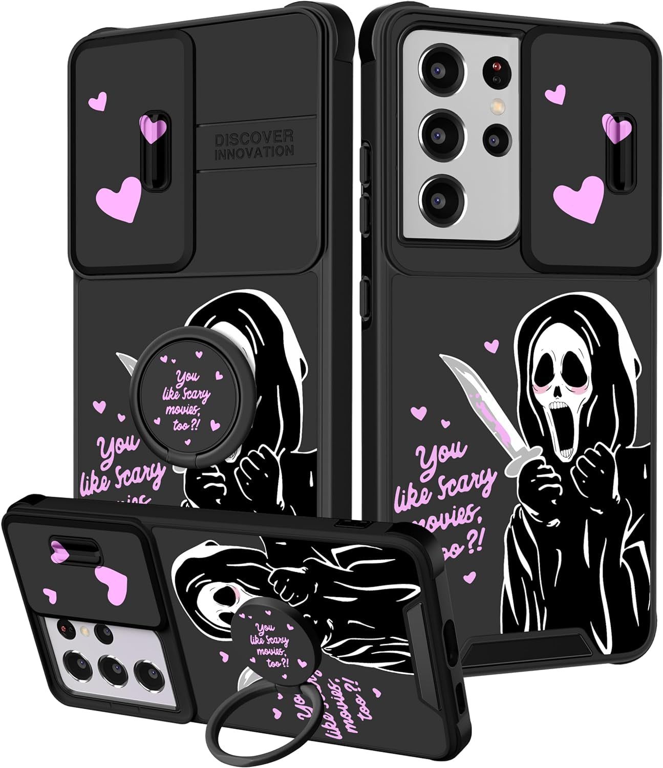 Oqpa for Samsung Galaxy S21 Ultra Case Cute Cartoon S21 Ultra 5G Case for Women Girly Girl Kawaii Funny Unique Cases with Camera Cover+Ring Holder for Galaxy S21 Ultra, Heart Skull  meitong2020   