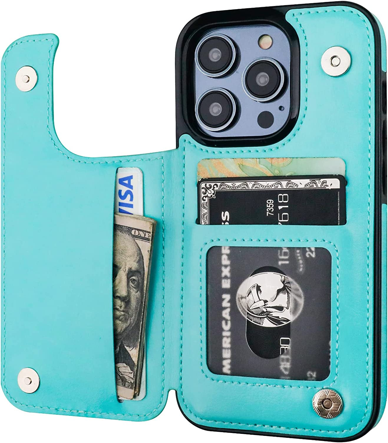 ONETOP Compatible with Iphone 14 Pro Wallet Case with Card Holder, PU Leather Kickstand Card Slots Case, Double Magnetic Clasp and Durable Shockproof Cover 6.1 Inch (Blue)  Onetop   