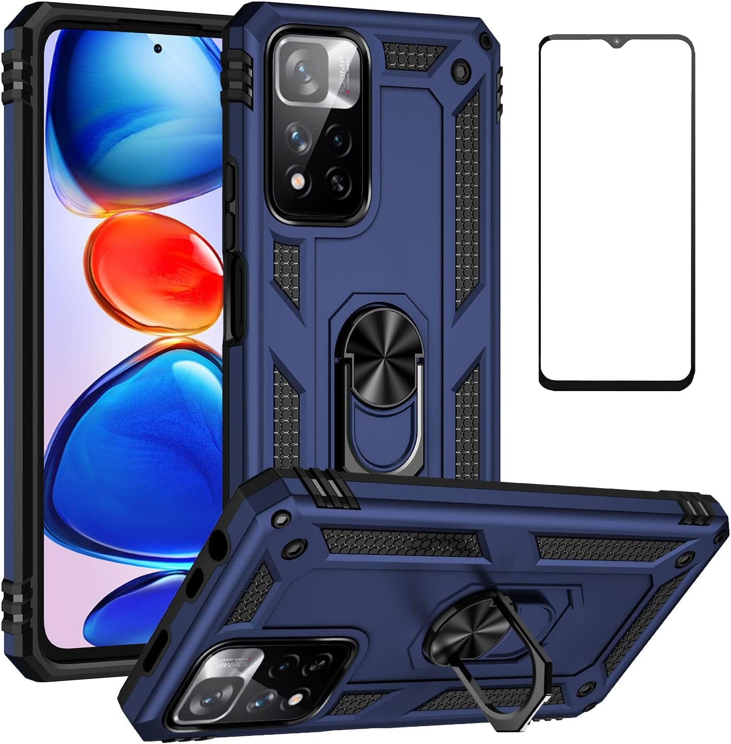 Bozyoodt for Xiaomi Redmi Note 11 Pro plus Case with Screen Protector,Kickstand Heavy Duty Protection Dual Layer Shockproof Military Protective Cover Phone Case for Redmi Note 11 Pro plus (Black)  Bozyoodt Blue  