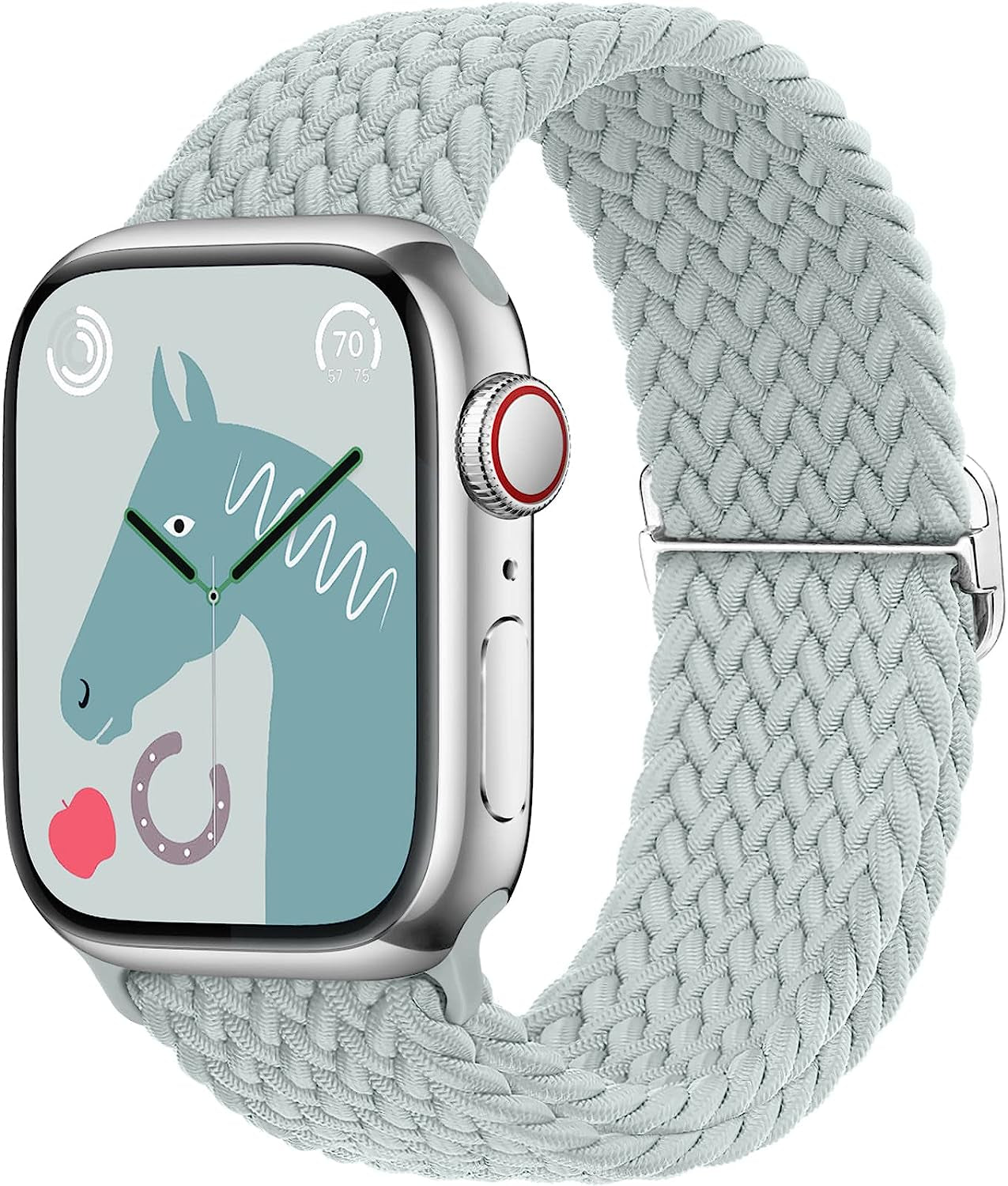 Transjoy Braided Stretchy Adjustable Watch Band for Apple Watch Band 38Mm 40Mm 41Mm 42Mm 44Mm 45Mm for Women Men, Soft Nylon Elastic Straps Solo Loop Wristbands for Iwatch Series 8 7 6 SE 5 4 Ultra  TransJoy Succulent&Silver buckle 38MM/40MM /41MM 