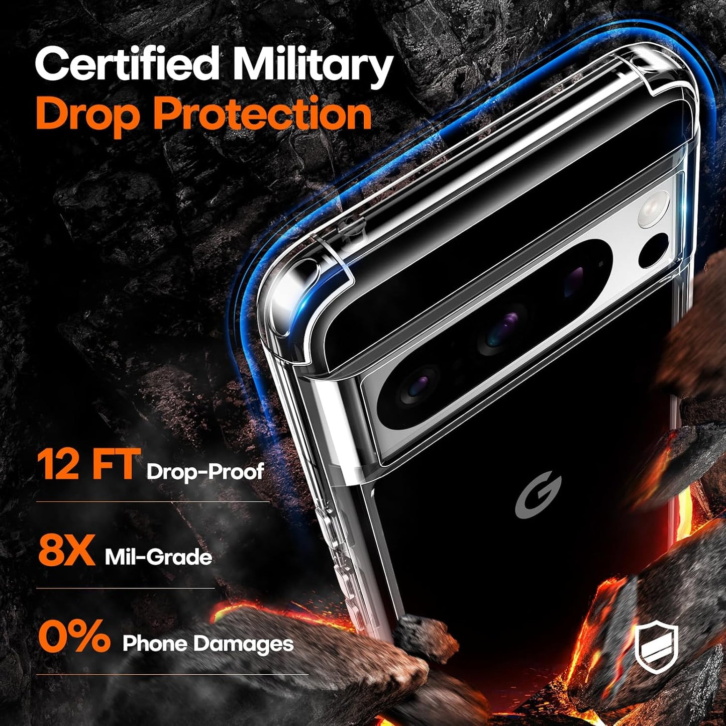 TAURI for Google Pixel 8 Pro Case, [5 in 1] 1X Clear Case [Not-Yellowing] with 2X TPU Film Screen Protector + 2X Camera Lens Protector, [Military Grade Protection] Slim Case for Pixel 8 Pro  TAURI   