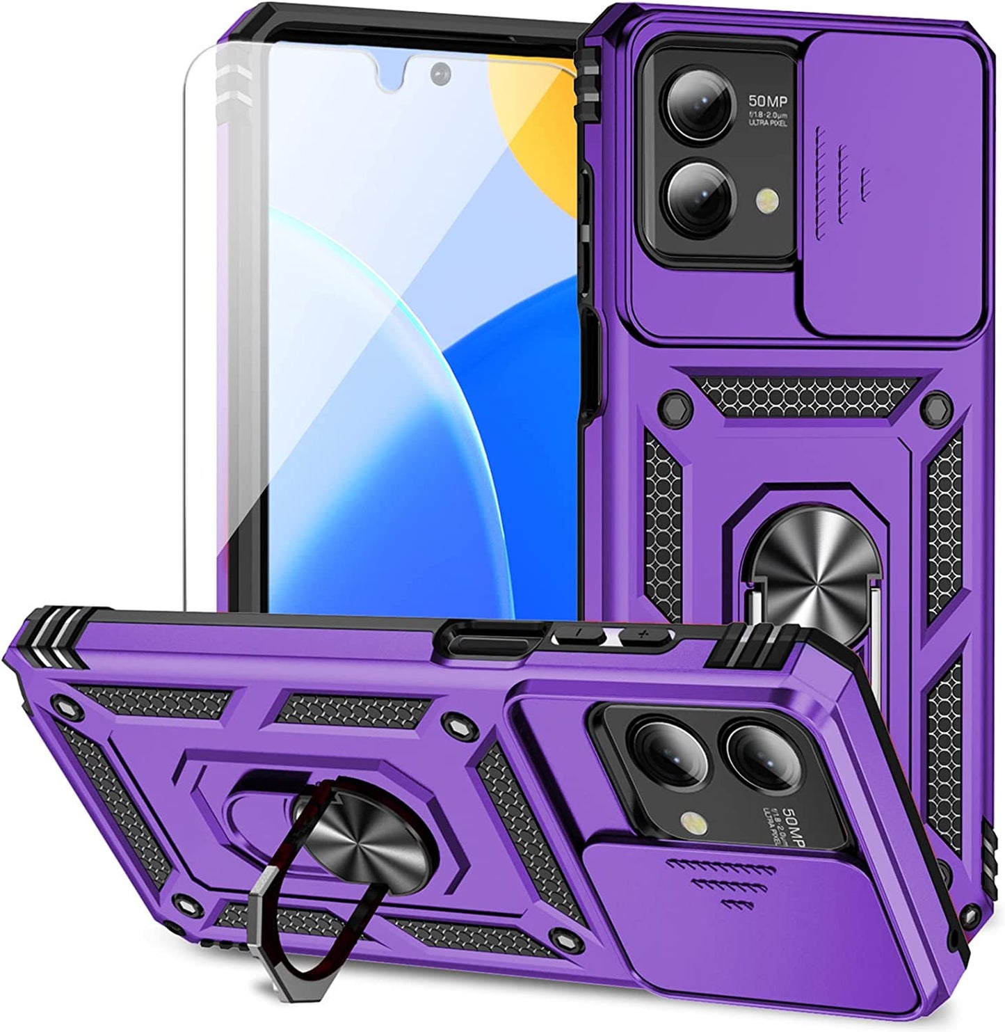 For Moto G Stylus 5G 2023 Case with Slide Camera Cover HD Screen Protector [Military Grade Drop Tested] Magnetic Ring Holder Kickstand Protective Phone Case for Motorola Moto G Stylus 5G 2023, Purple  PUSHIMEI Co., Ltd.   