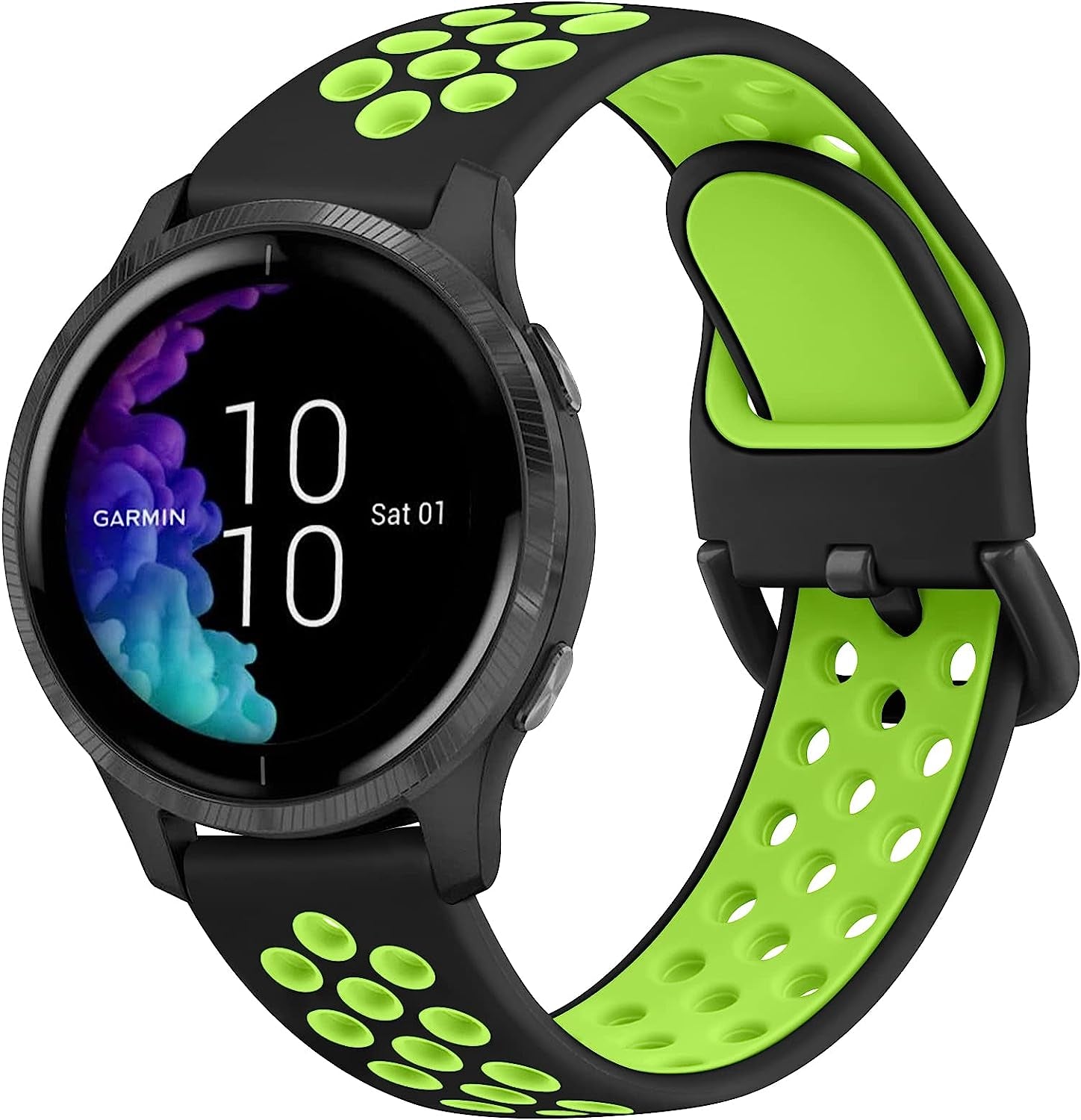 Wanme Sport Band for Garmin Venu / Venu Sq / Vivoactive 3 Watch Bands, 20Mm Adjustable Soft Silicone Replacement Wristband Strap for Garmin Vivoactive 3 Music, Forerunner 645 / 245 Music, Samsung Galaxy Watch 4  Wanme Black Green Small 