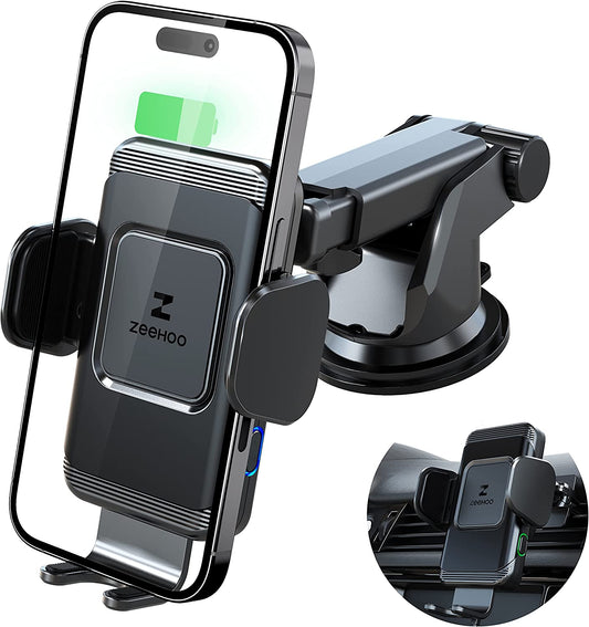 Zeehoo Wireless Car Charger,15 W Fast Charging Auto-Clamping Car Mount,Windshield Dash Air Vent Phone Holder for Iphone 14 13 12 Mini 11 Pro Max XS XR 8,Samsung S22 S21 S20 Note 20 10 9 8  ZEEHOO   