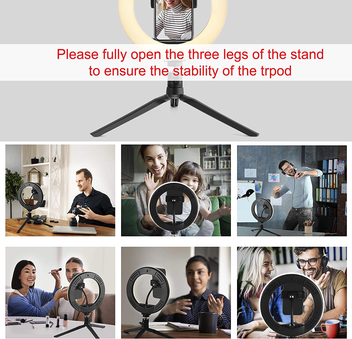 8'' RGBW Led Ring Light with Tripod Stand - Selfie Ring Light with Cellphone Holder for Online Teaching/Tiktok/Live Stream/Photography/Makeup Compatible with Iphone X/XR/XS Samsung/Pixel  THECOSKY   