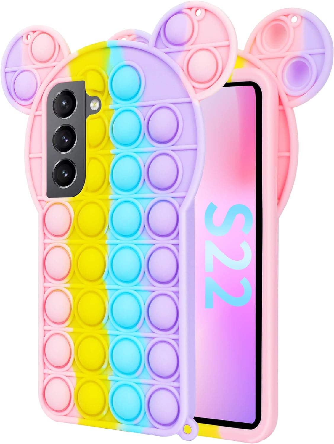 Toycamp for Samsung Galaxy S22 Case for Women, Colorful Butterfly Cute Girly Print Design for Girls Teens Case with Ring Kickstand (6.1 Inch), Black  Toycamp Only For Samsung Galaxy S22 Bear  