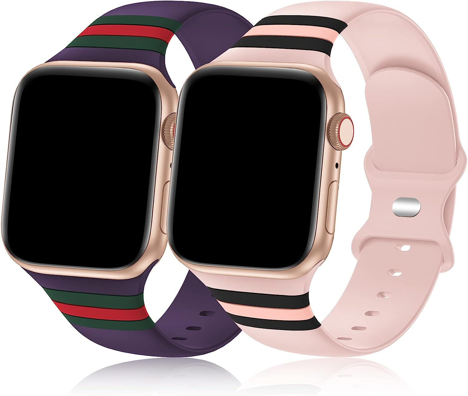 2 Pack Designer Bands Compatible with Apple Watch Band 38Mm 40Mm 44Mm 41Mm 42Mm 45Mm 49Mm Men Women, Soft Silicone Sport Strap Replacement Wristbands for Iwatch Bands Series Ultra SE 8 7 6 5 4 3 2 1  iWabcertoo Pink/Deep Purple 38mm/40mm/41mm 