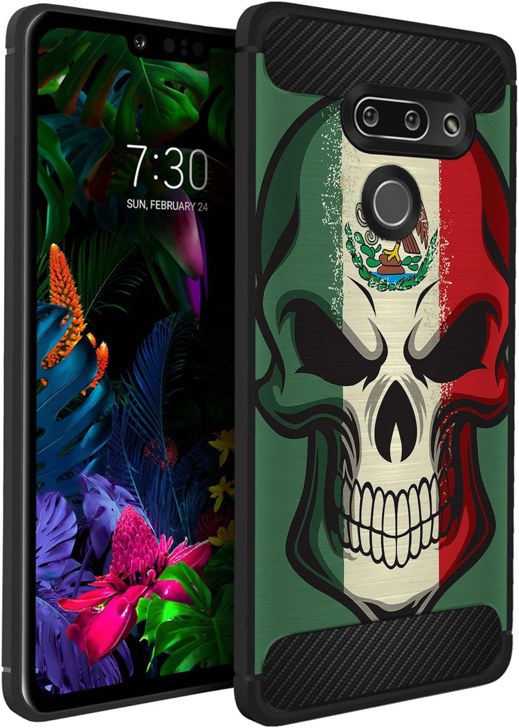 Casesondeck Slim Case Compatible with [LG G8 Thinq/Lg G8] Thin Scratch Preventing TPU, Matte Finish Carbon Fiber Texture Edges (Artic Wolf)  CasesonDeck Mexican Skull  
