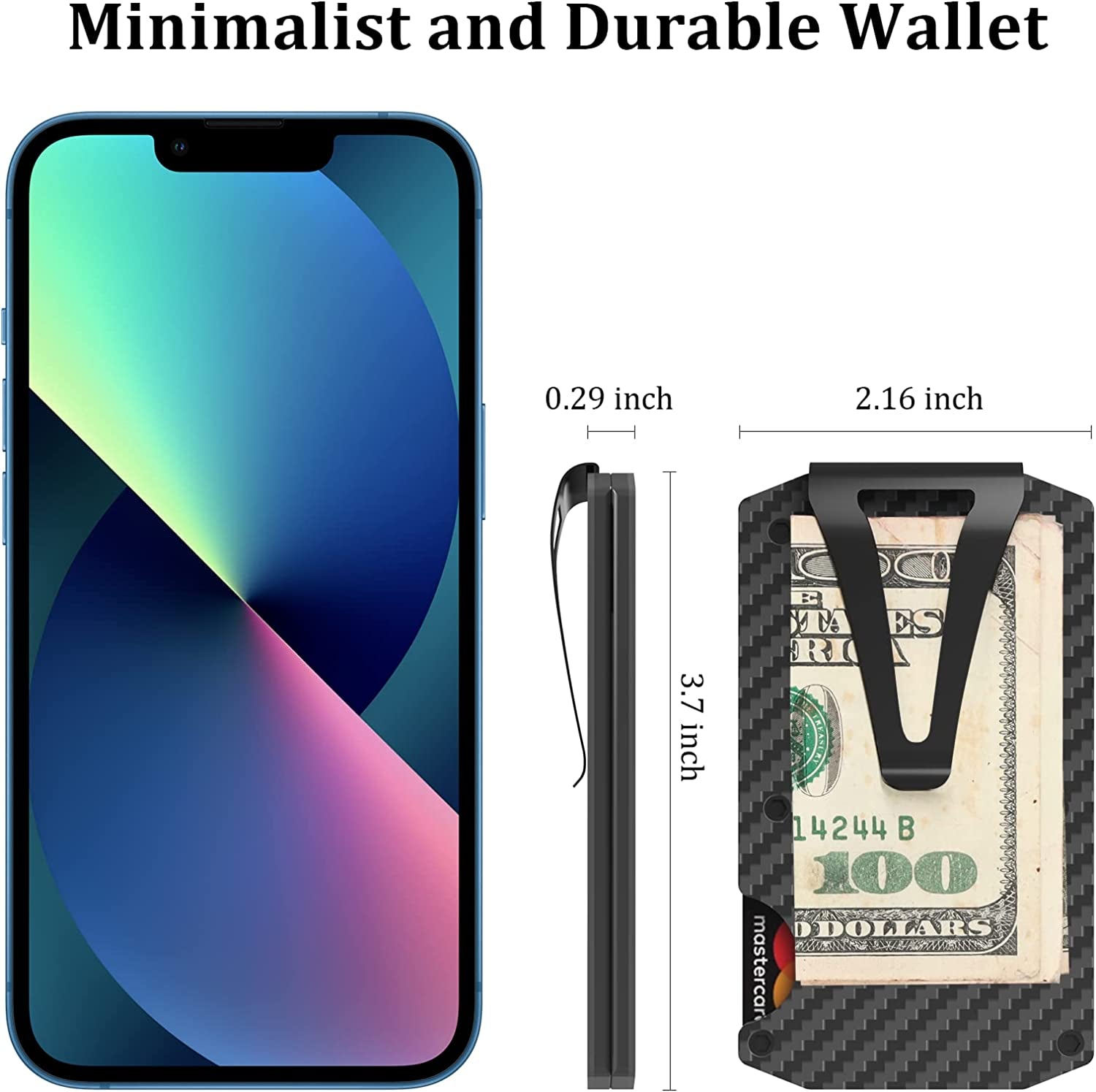 Mvgges Slim Minimalist Wallet for Men, RFID Blocking Aluminum Credit Card Holder, Carbon Fiber Men'S Wallet with Money Clip (Black)  mvgges   