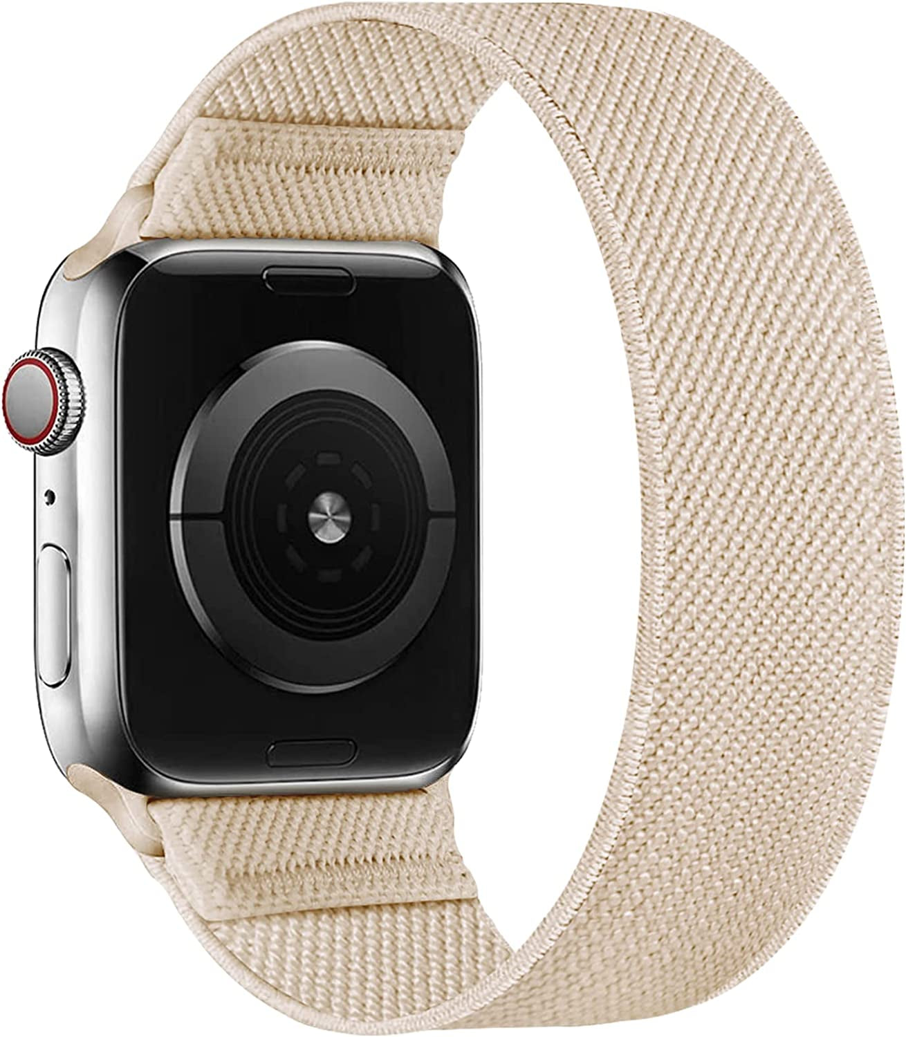 ENJINER Stretchy Nylon Solo Loop Bands Compatible with Apple Watch 38Mm 40Mm 41Mm 42Mm 44Mm 45Mm 49Mm Ultra Iwatch Series 8 7 SE 6 5 4 3 2 1 Strap, Sport Elastic Braided Women Men No Buckles Clasps Replacement Wristband  ENJINER Nude/Beige 38/40/41mm S(wrists 5.43"-6.18"/138-157mm) 