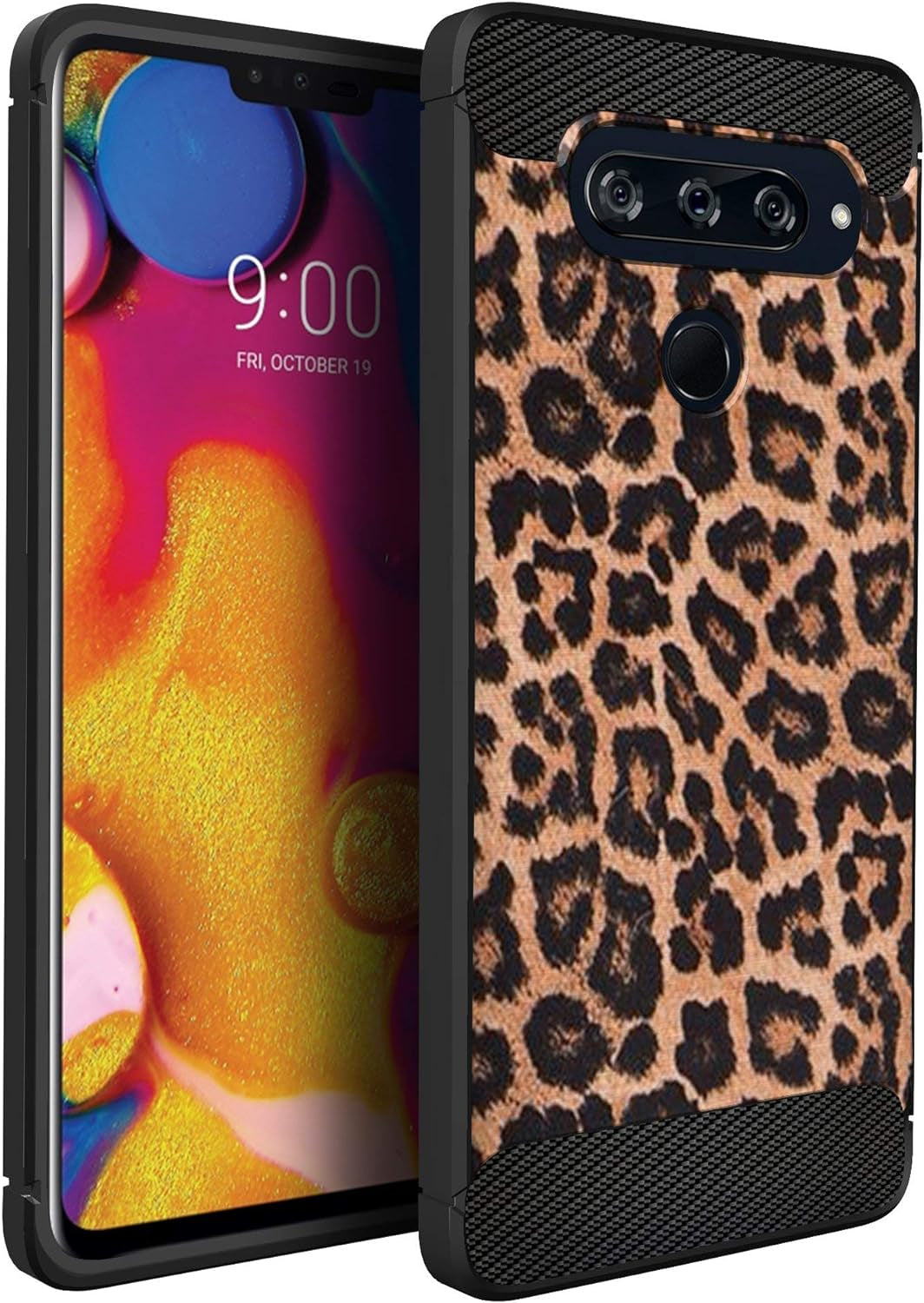 Casesondeck Fitted Case Compatible with [LG V40 Thinq] Carbon Fiber Accents Bump and Drop Protecting Flexible TPU (Blue Digital Camo)  CasesonDeck Leopard  