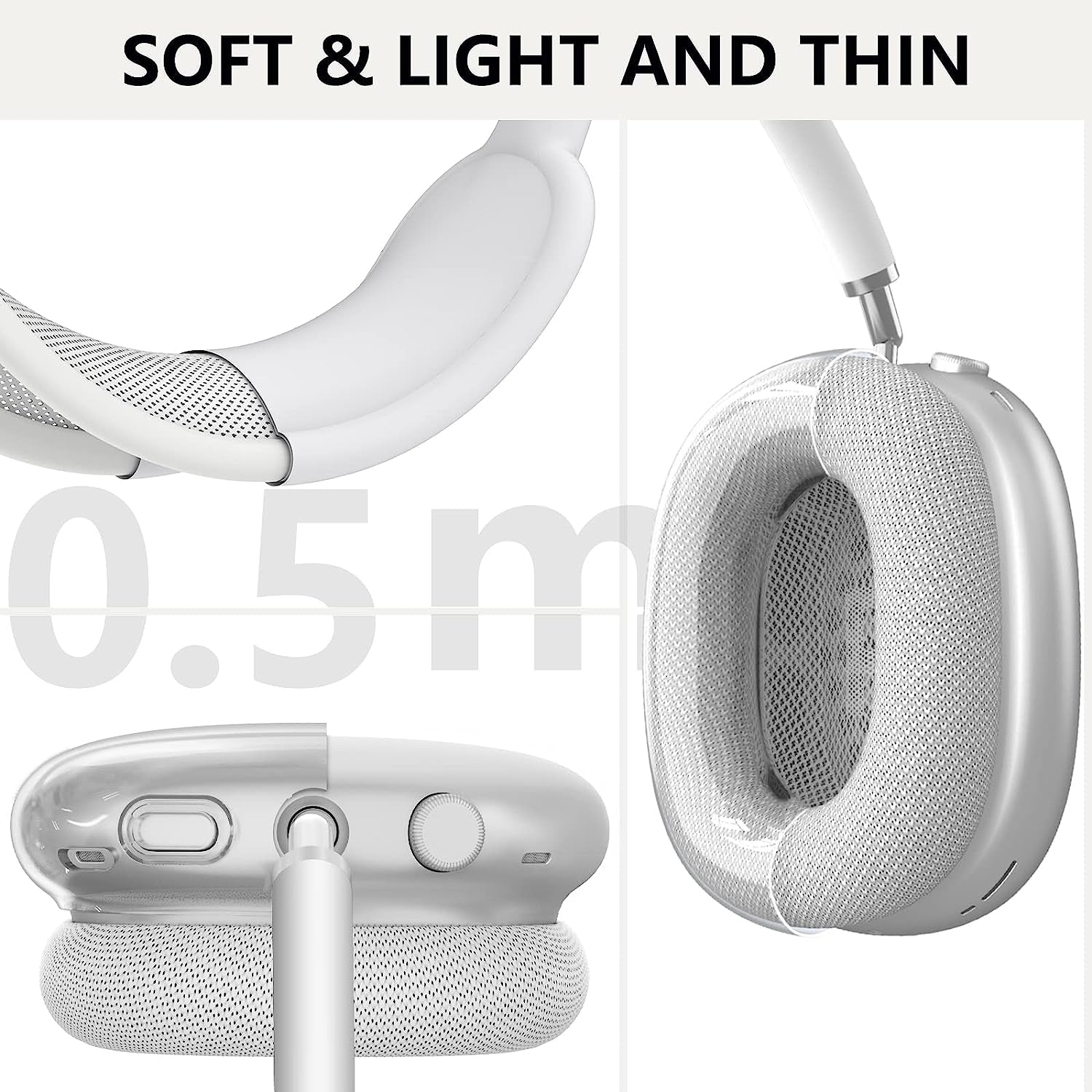 【3 in 1】Clear Soft TPU & Silicone Case for Airpod Max,Anti-Scratch Ear Cups Cover/Ear Pad Case Cover/Headband Cover for Airpods Max,Transparent Accessories Protective Cover for Apple Airpods Max,White  Skyconser   