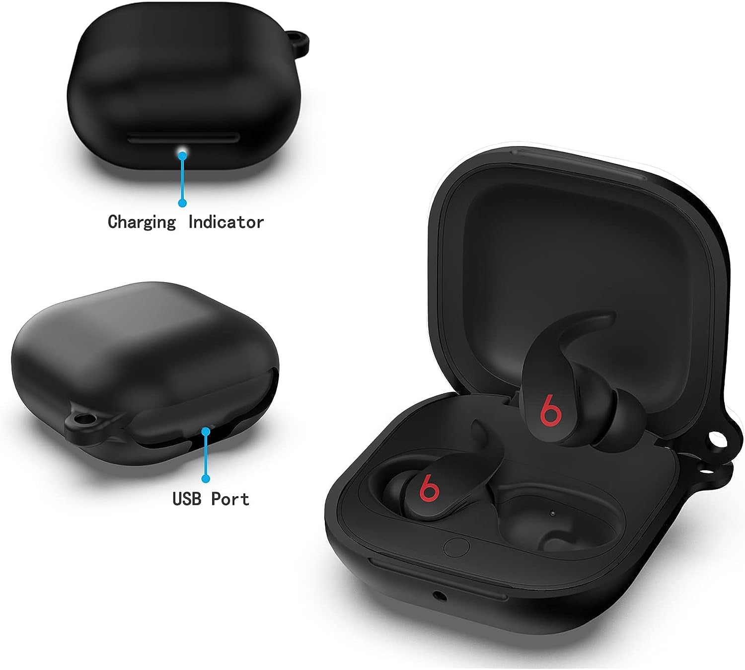 Beats Fit Pro Case Cover, VAEKNVG Soft Silicone Case for Apple Beats Fit Pro 2021 Shockproof Protective Earbuds Case with Carabiner Accessories(Black)  VAEKNVG   