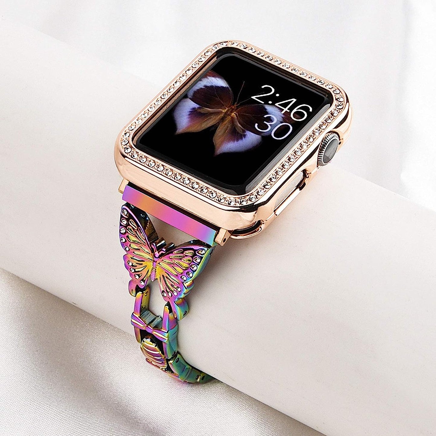 Elegent Stylish Bands Compatible with Apple Watch 42Mm 44Mm 45Mm Chic Butterfly Diamond Rhinestone Stainless Steel Metal Wristband Strap for Iwatch SE & Series 7/ 6/5/4/3/2/1 (Dream Blue)  Hi-Yoohere   