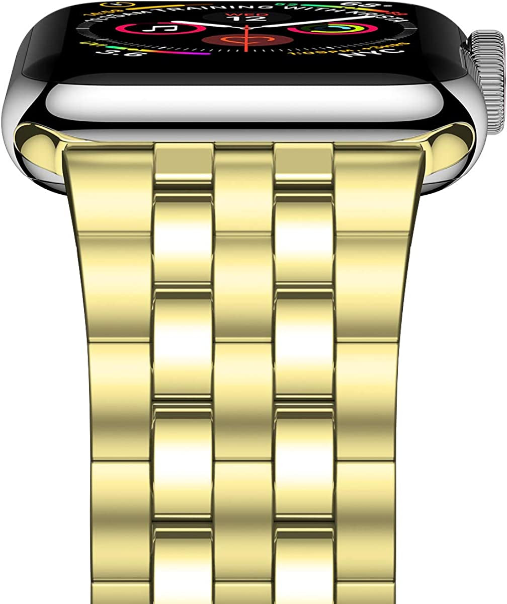 Iiteeology Metal Band Compatible with Apple Watch Band 49Mm 45Mm 44Mm 42Mm 41Mm 40Mm 38Mm, Upgraded Business Stainless Steel Link Band for Apple Watch Ultra Series 8/7/6/5/4/3/2/1/SE  iitee Yellow Gold-5 Beads 41mm/40mm/38mm 