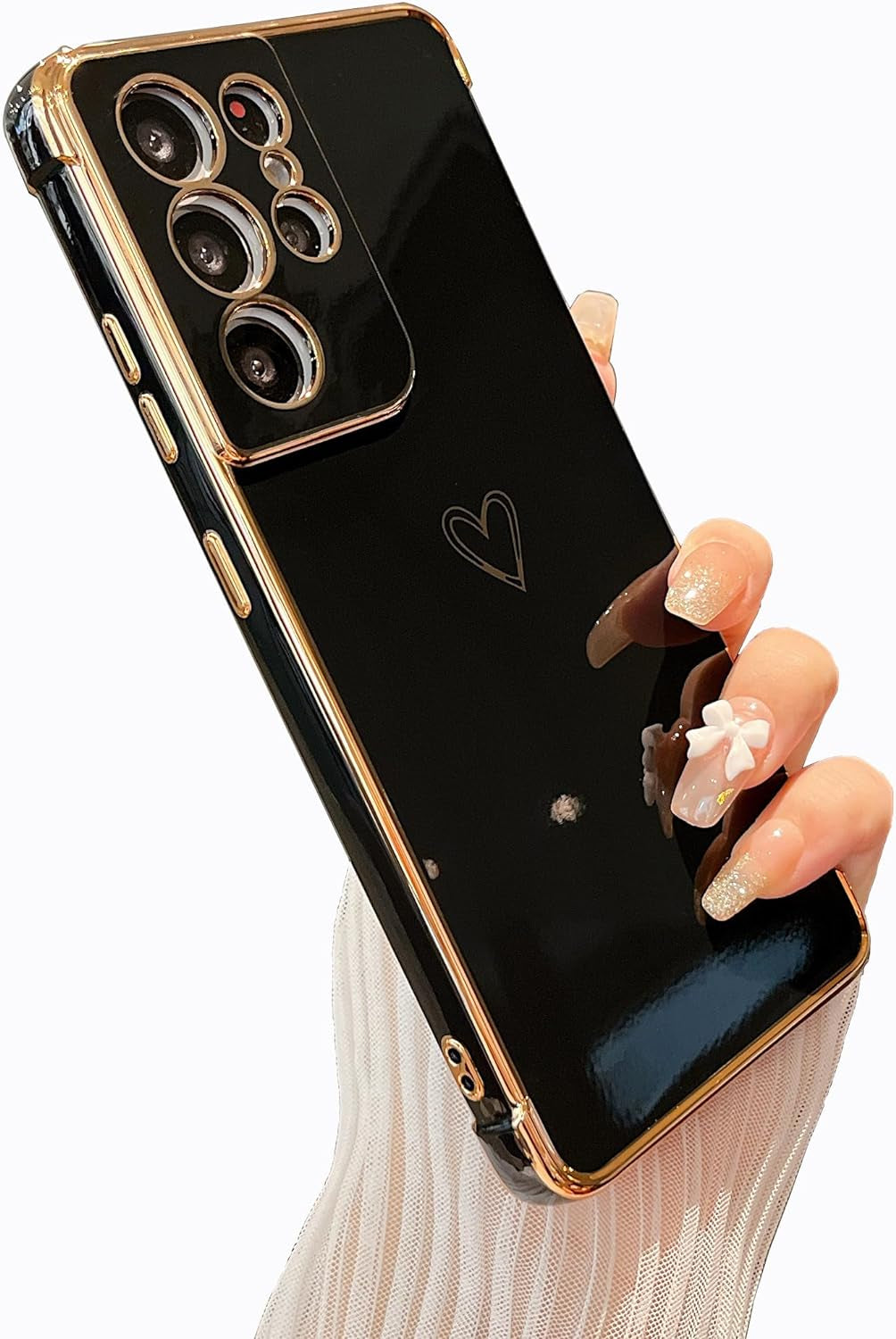 ZTOFERA Designed for Samsung Galaxy S21 Ultra 5G Case,Cute Plating Edge Love Hearts Pattern with Camera Lens Protection Phone Cover for Girls Women,Blue  ZTOFERA Black  