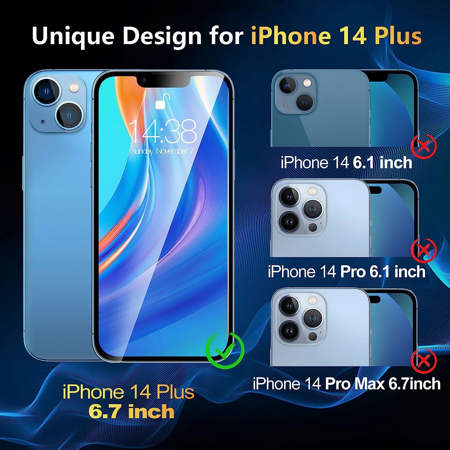 Natubeau 3 Pack Screen Protector for Iphone 14 plus 6.7" with 3 Pack Camera Lens Protector, HD Clear Tempered Glass Iphone 14 plus Screen Protector, 9H Hardness, Scratch Resistant, Easy Install, Bubble Free, Case Friendly  NatuBeau   