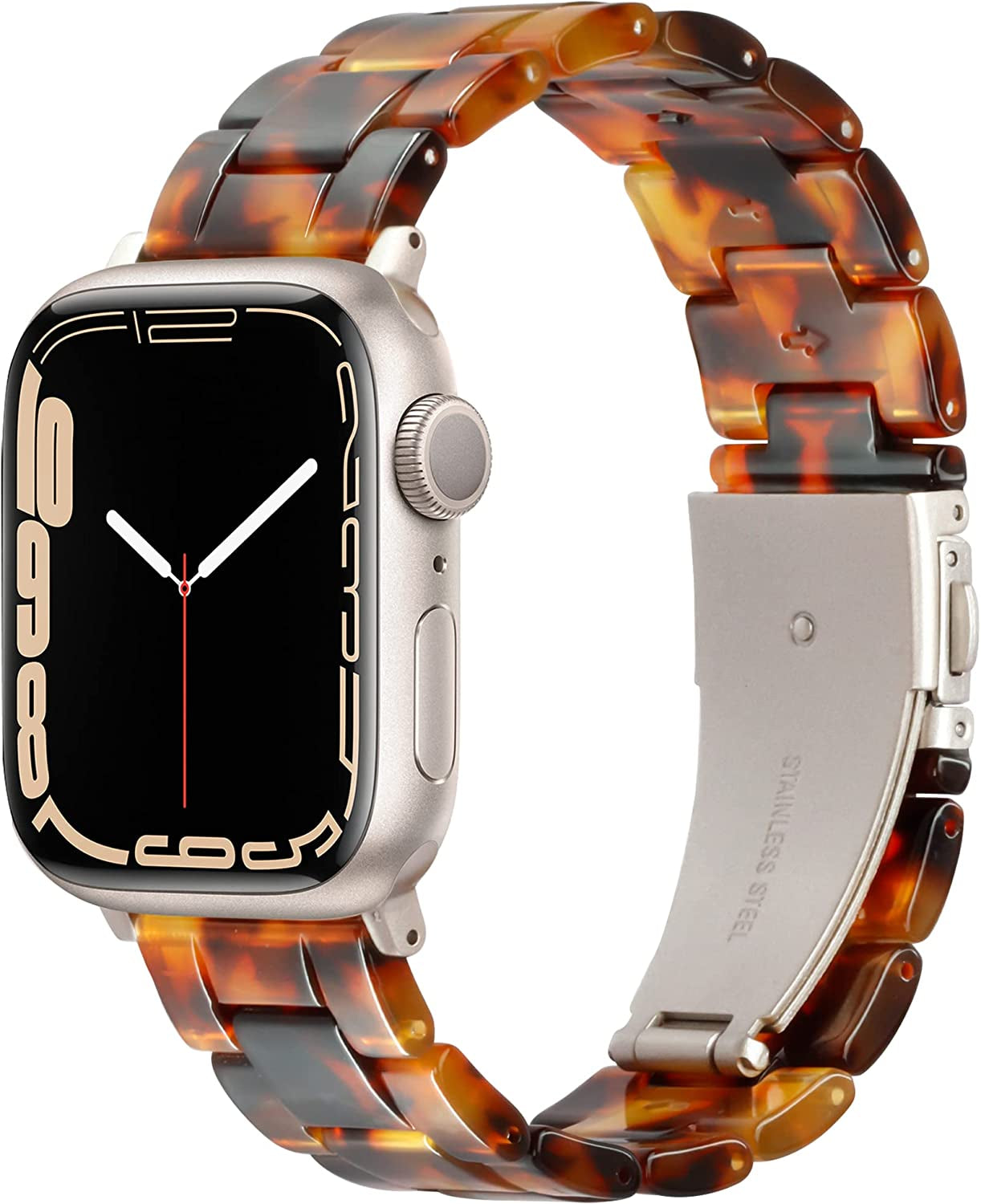 Vamyzji Compatible with Apple Watch Band 41Mm 40Mm 38Mm or 49Mm 45Mm 44Mm 42Mm, Light Waterproof Easy Adjustable Resin Replacement Iwatch Band for Apple Watch Ultra Series 8 Series 7 6 SE 5 4 3 2 1  Vamyzji A-Tortoise shell for starlight 49mm/45mm/44mm/42mm 