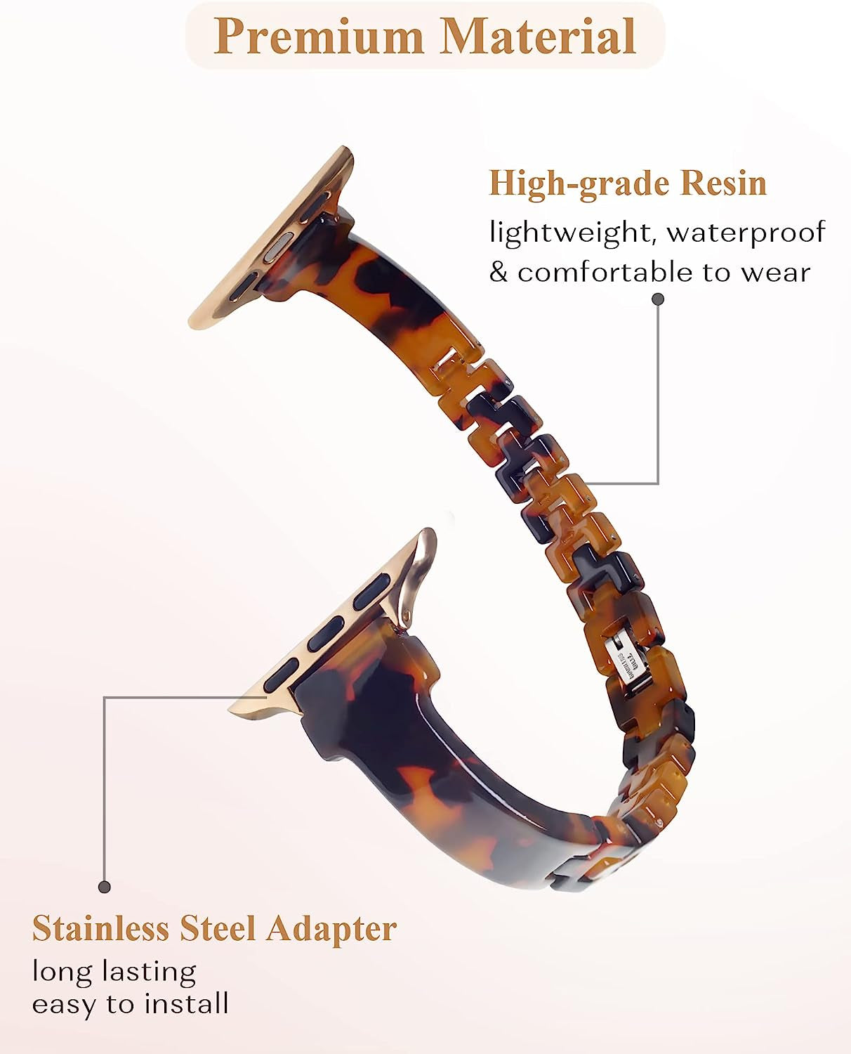 Slim Resin Band Compatible with Apple Watch Band 38/40/41/42/44/45/49Mm, Fashion Tortoise Shell Watch Bracelet Band for Iwatch Series Ultra/Se/8/7/6/5/4/3/2/1, Thin Light Watch Strap Wristband for Iwatch for Women Girls  Unilily   