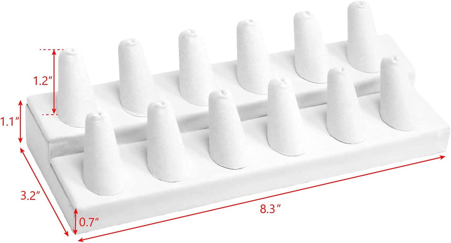 MOOCA 2 Pcs Set Deluxe White Faux Leather Finger Ring Showcase Display Jewelry Organizer Stand, Jewelry Ring Stands, Leatherette Ring Stand 12 Rings Display Jewelry Ring Holder  Mooca   