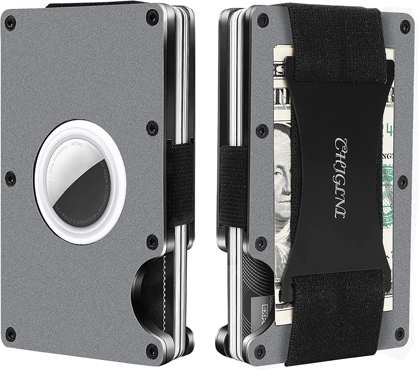 CHJGLNL Genuine Leather Slim Wallet for Men, Pop up Wallet RFID Blocking Money Credit Card Holder Minimalist Smart Wallet Ideal for Men'S Gift  CHJGLNL Grey-Airtag  