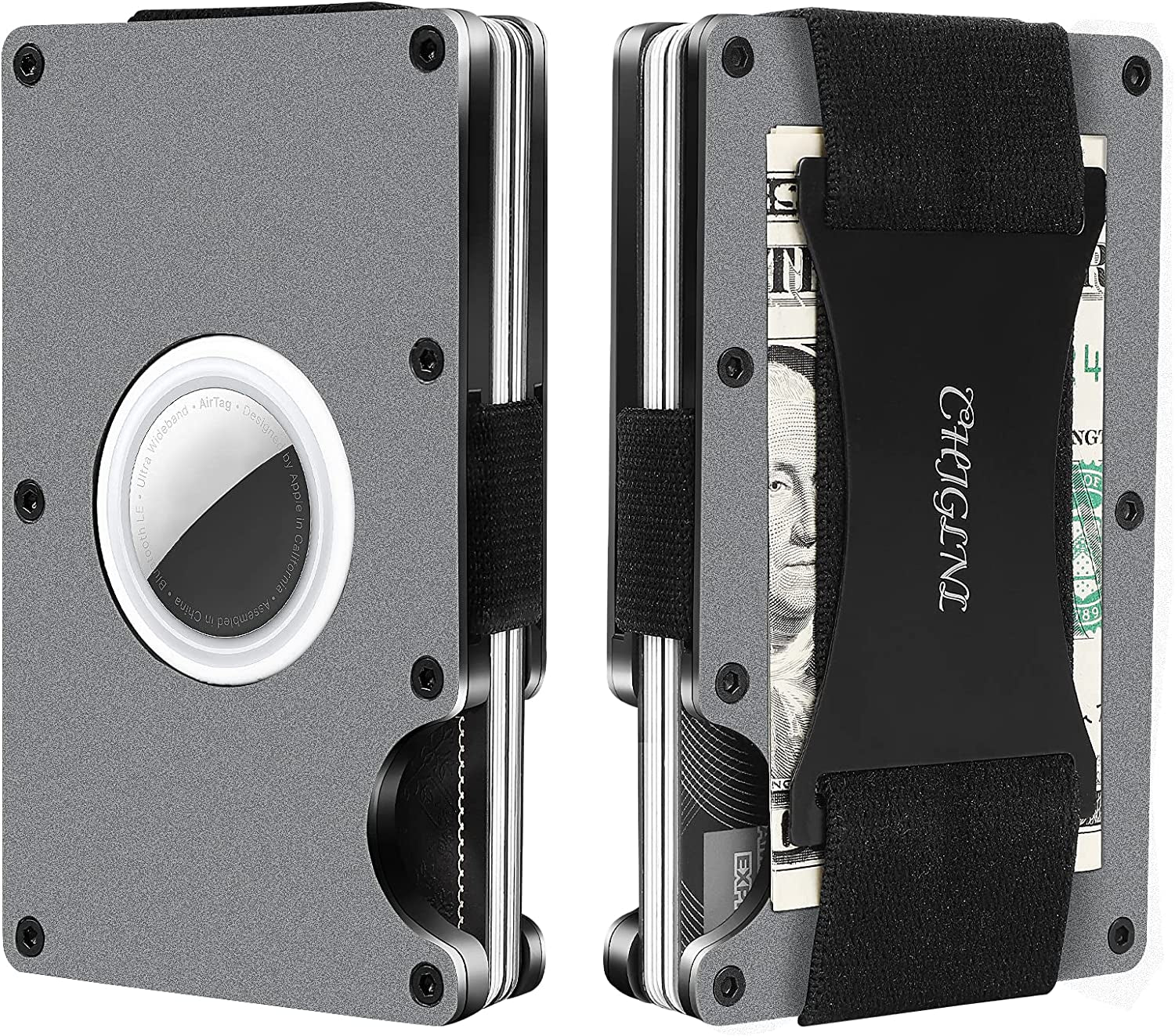 CHJGLNL Genuine Leather Slim Wallet for Men, Pop up Wallet RFID Blocking Money Credit Card Holder Minimalist Smart Wallet Ideal for Men'S Gift  CHJGLNL Grey-Airtag  