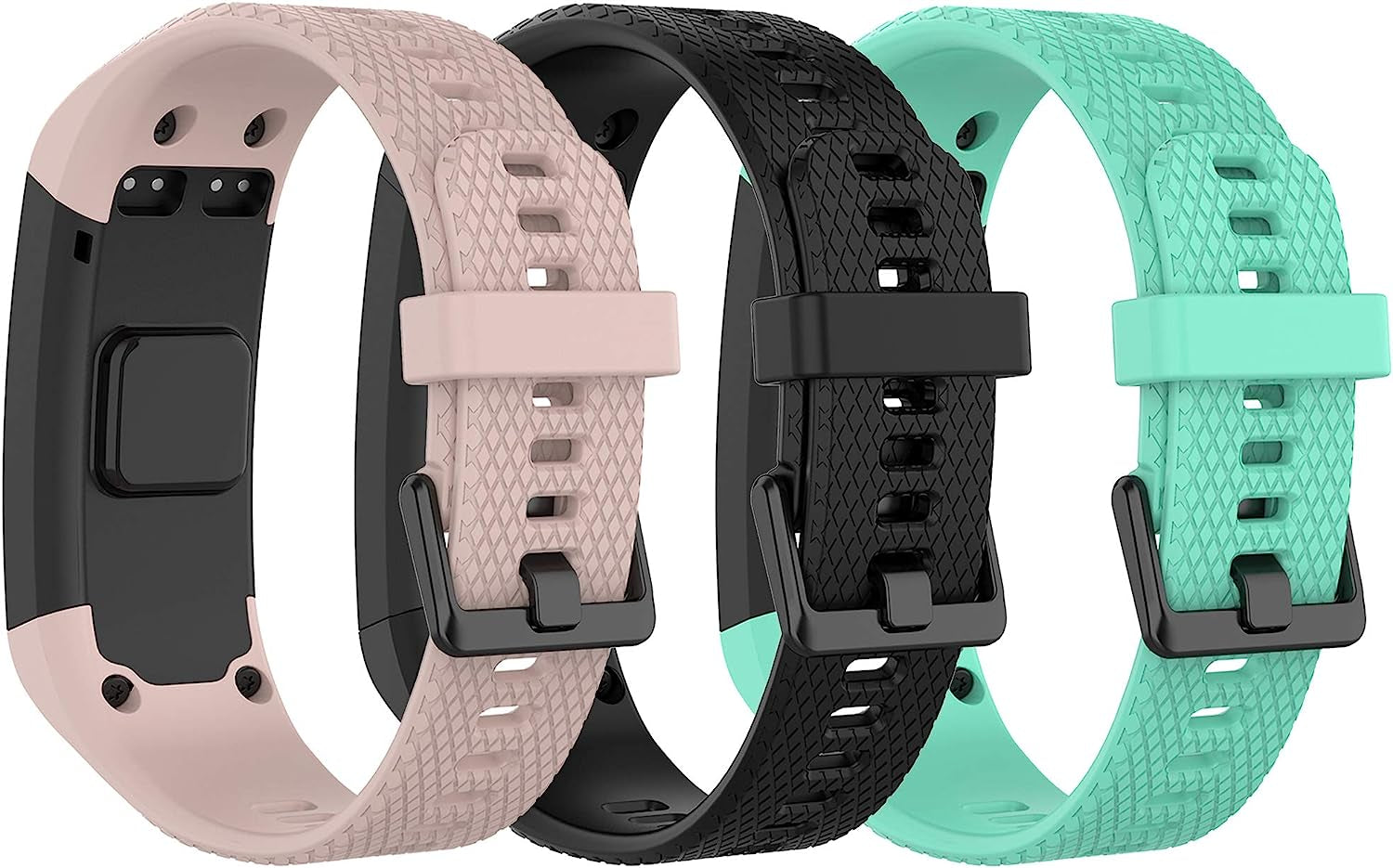 Compatible with Garmin Vivosmart HR Watch Bands Women Men, Replacement Silicone Band Straps Bracelet Wristbands Accessories Fit for Garmin Vivosmart HR, NOT for Vivosmart HR+ (Pink Gray Green)  XHNee Pink Black Green  