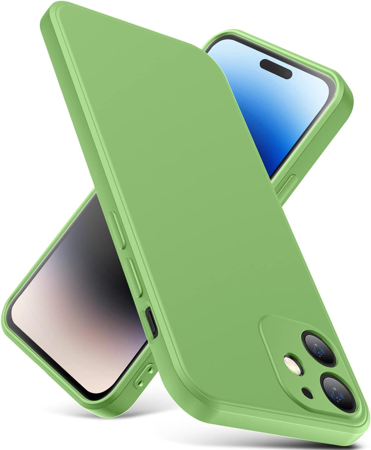 YSLBWLE for Iphone 12 Mini Case, Thin Liquid Silicone Case,Shockproof,Slim Thin Phone Case for Iphone 12 Mini,Full Body Screen Camera Protective Cover-Beige White+Purple 9-Ip12Mini-01  YSLBWLE Mint Green Iphone 12 Mini 