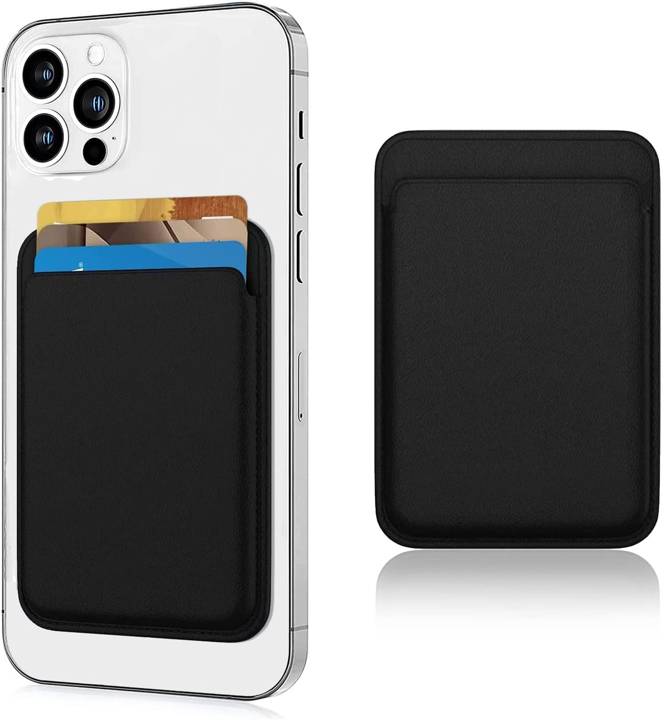 [2 Pack] Magnetic Card Holder Wallet for Iphone 14/13/12 Series with Magsafe, Leather Wallet for Iphone 14 Pro/Pro Max/Plus/14, Mag-Safe Wallet for Iphone 13 Pro/Pro Max/Mini/13/12 Series, Black Blue  iLodn 1PackMidnightBlack  