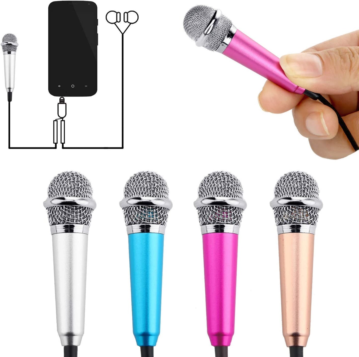 Frienda 4 Pieces Mini Microphone Portable Vocal Microphone Mini Karaoke Microphone for Mobile Phone Laptop Notebook, 4 Colors  Frienda   