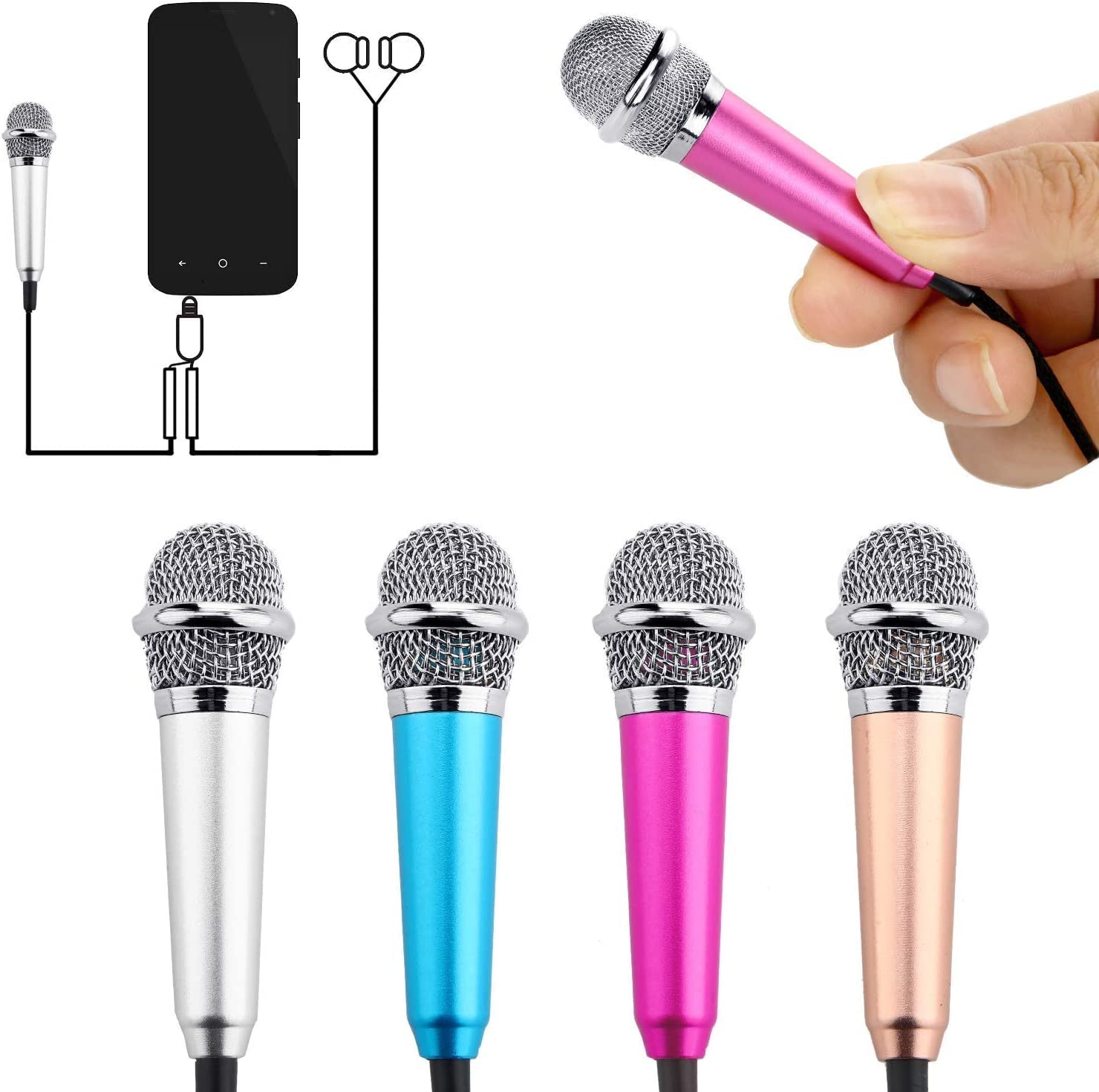 Frienda 4 Pieces Mini Microphone Portable Vocal Microphone Mini Karaoke Microphone for Mobile Phone Laptop Notebook, 4 Colors  Frienda   