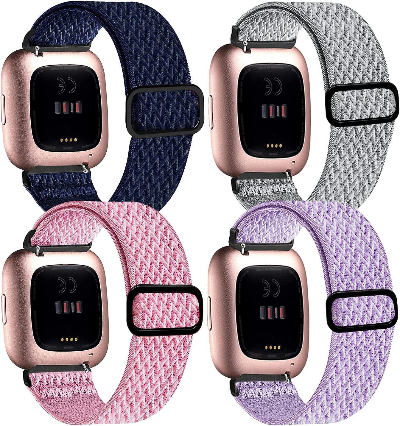 4 Pack Stretchy Bands Compatible with Fitbit Versa/Fitbit Versa Lite/Fitbit 2 Women Men, Adjustable Elastic Soft Loop Nylon Breathable Replacement Straps for Smartwatch Wristband  POHNUI   