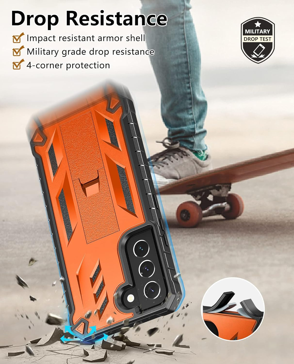 Soios for Samsung Galaxy S22 Protective Case: Military Grade Drop Proof Protection Mobile Phone Cover with Kickstand | Rugged Shockproof TPU Matte Textured Sturdy Phone Bumper (Orange)  SOiOS   