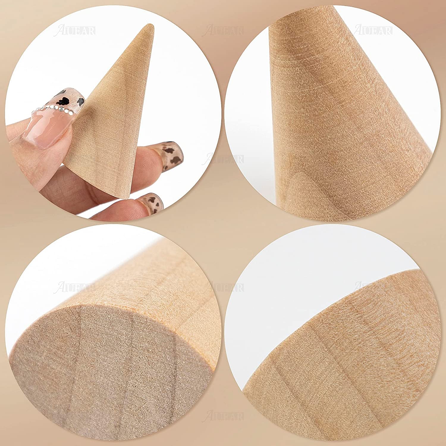 AUEAR, 10 Pack Small Natural Wooden Cone Ring Holder Finger Wood Jewelry Ring Display Stand Organizer DIY Craft (Tilted Shaped)  AUEAR   
