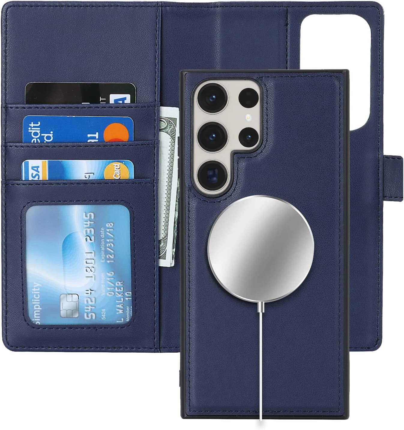 Ｈａｖａｙａ Samsung Galaxy S23 Ultra Case Wallet Magsafe Compatible,Samsung Galaxy S23 Ultra Wallet Case with Card Holder，Magnetic Detachable Flip Cover for Women Men Mujer-Black  Ｈａｖａｙａ Magsafe-Blue Samsung Galaxy S23Ultra 