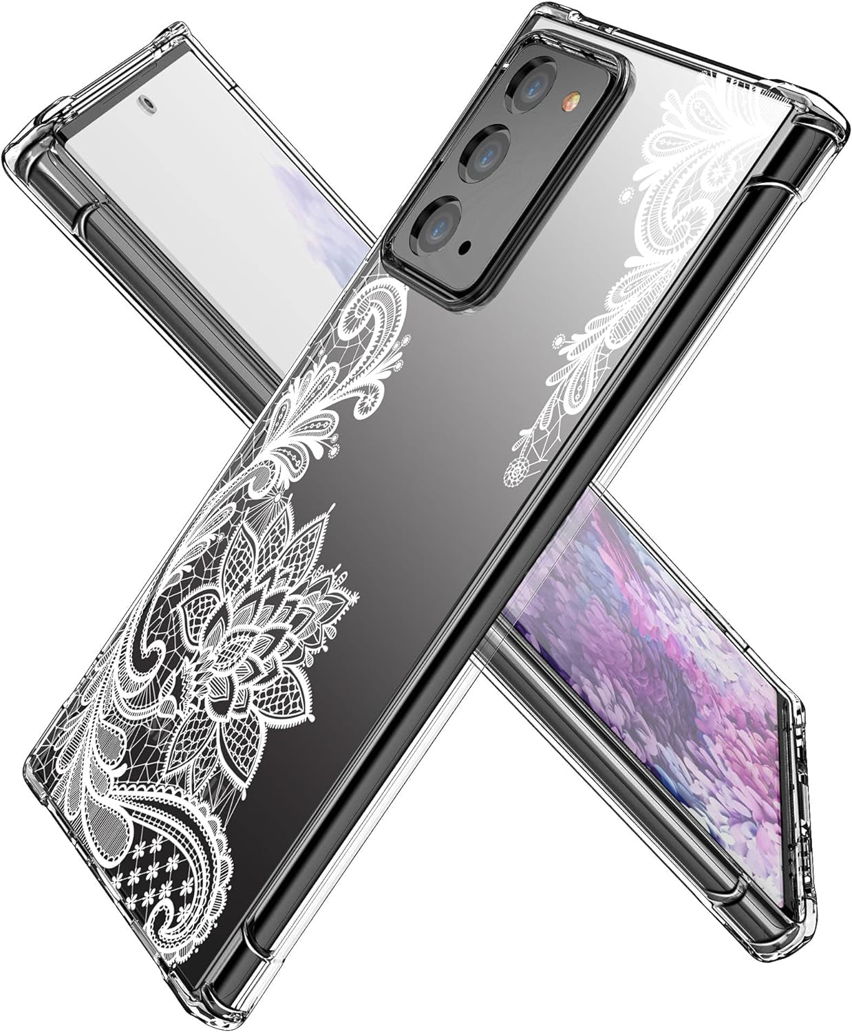 KIOMY Case for Samsung Galaxy Note 20 5G for Women Girls Clear with Cute Floral Design Shockproof Bumper Protective Cell Phone Back Cover Slim Fit Flexible Flower Skin for Samsung Galaxy Note 20 5G  KIOMY Lace For Samsung Galaxy Note 20 