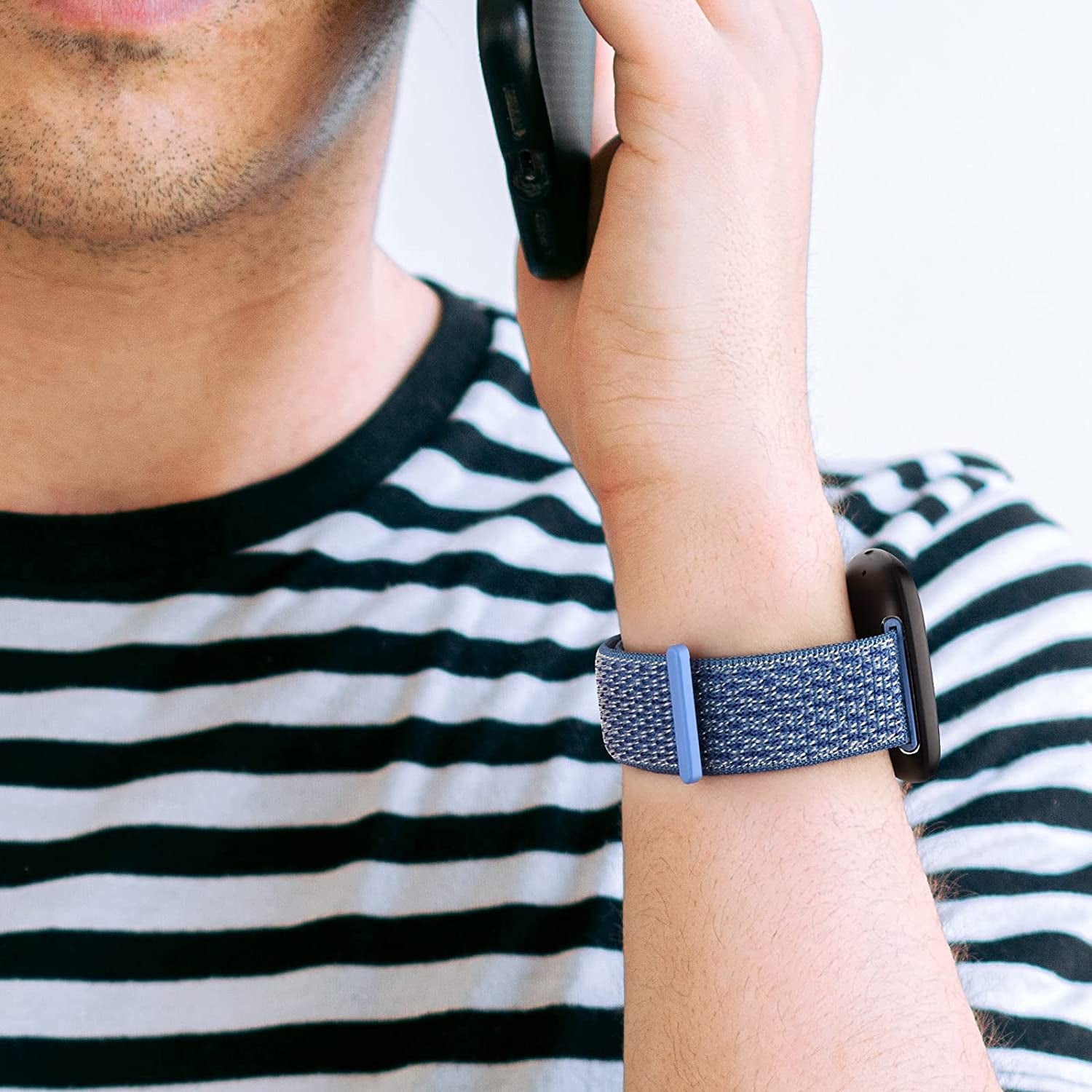 3 Pack Nylon Bands for Fitbit Sense 2/Sense/Versa 4/Versa 3 Bands for Women Men, Soft Breathable Adjustable Replacement Strap Wristbands for Fitbit Sense & Sense 2/Versa 3 & 4 (Black/Cape Code Blue/Seashell)  Vancle   