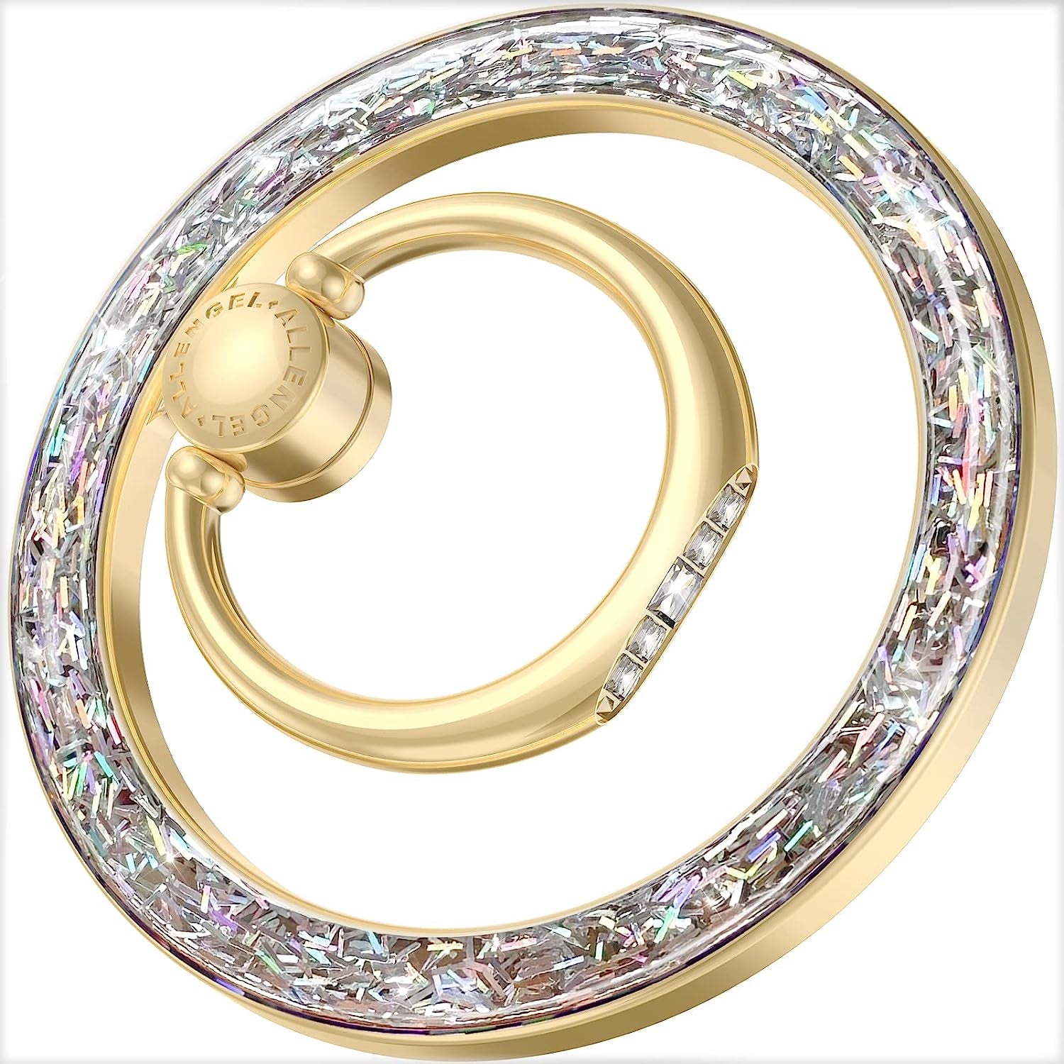 Compatible with Magsafe Phone Grip Stand, Allengel Magnetic Phone Ring Holder with Finger Kickstand for Smartphone, Luxury Gold White  Allengel gold bling silver  