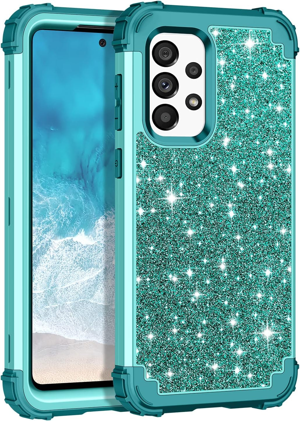 LONTECT for Galaxy A53 5G Case Glitter Sparkly Bling Shockproof Heavy Duty Hybrid Sturdy High Impact Protective Cover Case for Samsung Galaxy A53 5G 2022, Dark Blue/Green  Lontect   
