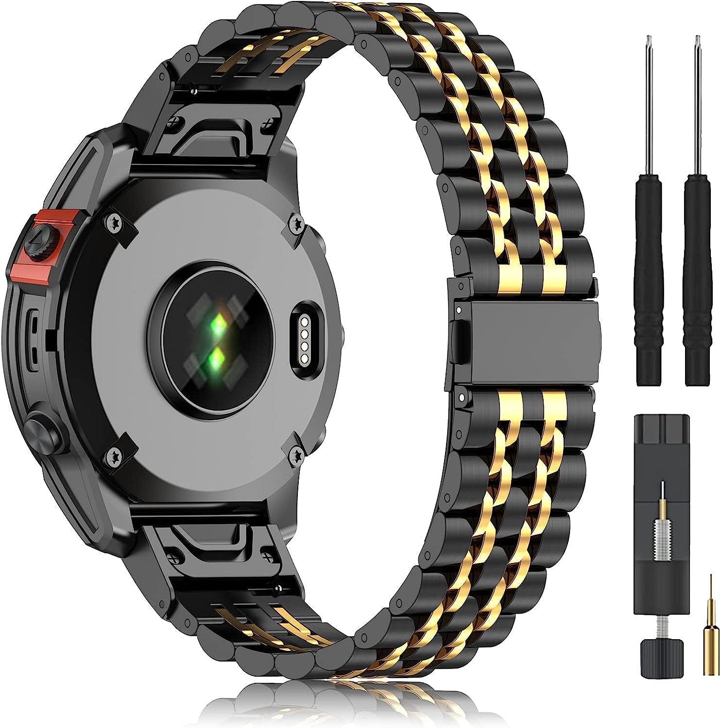 ZPJPPLX 22Mm Metal Watch Bands for Garmin Fenix 7/6 Pro/6,Stainless Steel Quickfit Strap for Fenix 5 Plus/5/Forerunner 965/955/945/935/Descent G1/Approach S60/Quatix5  ZPJPPLX Black/Gold  