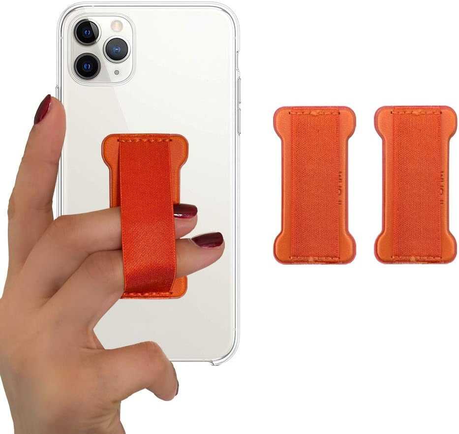 WUOJI - Finger Strap Phone Holder - Ultra Thin Anti-Slip Universal Cell Phone Grips Band Holder for Back of Phone - 2Pack(Black)  WUOJI Orange  