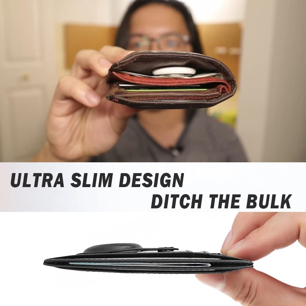 Airtag Wallet Men, Wallet with Airtag Holder, Slim Minimalist Front Pocket Wallet with Bonus Air Tag Keychain  AORAKI   