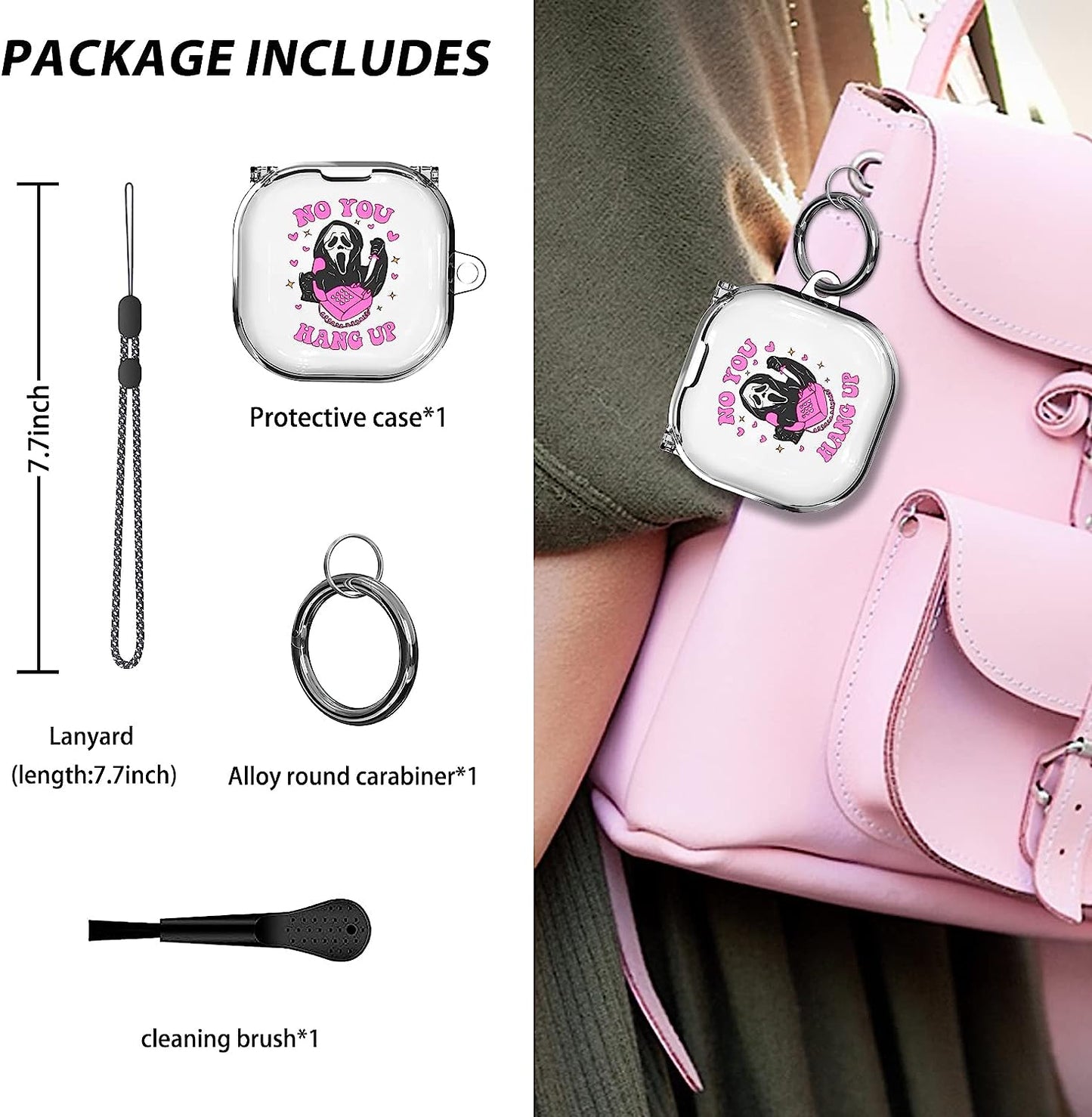 TOLUOHU Scream Ghost Case for Samsung Galaxy Buds2 Pro(2022)/Galaxy Buds Live(2020)/Galaxy Buds Pro(2021)/Galaxy Buds 2(2022) Case, Clear Hard Pc Shockproof Protective Cover with Keychain/Lanyard  TOLUOHU   